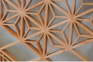 アンティーク建具　上質な和の空間を演出する両面ガラスの組子欄間2枚セット(明り取り、明かり取り、ランマ)(R-069314)