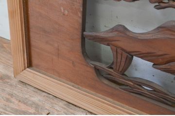 アンティーク建具　上質な和を演出する雄大な富士と松の彫刻欄間2枚セット(明り取り、明かり取り)(R-069316)