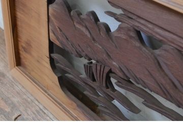 アンティーク建具　上質な和を演出する雄大な富士と松の彫刻欄間2枚セット(明り取り、明かり取り)(R-069316)