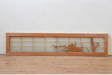 アンティーク建具　両面ガラス　素朴な梅がアクセントの彫刻欄間1枚(明り取り、明かり取り)(R-069317)