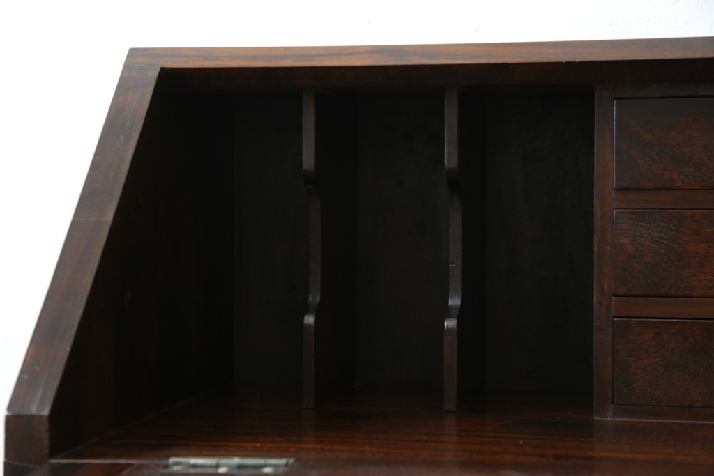 和製ビンテージ　松本民芸家具　♯308型　古びた風合いの木肌がレトロさを醸し出すシックなライティングビューロー　定価約45万円　(R-069345)