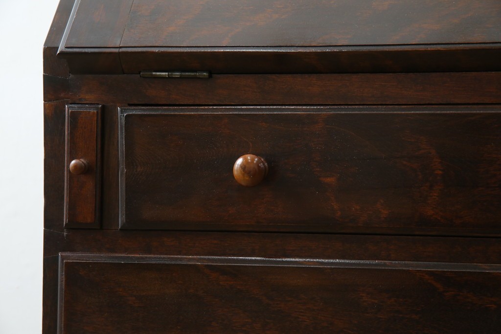 和製ビンテージ　松本民芸家具　♯308型　古びた風合いの木肌がレトロさを醸し出すシックなライティングビューロー　定価約45万円　(R-069345)