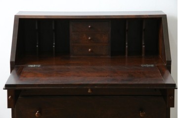 和製ビンテージ　松本民芸家具　♯308型　古びた風合いの木肌がレトロさを醸し出すシックなライティングビューロー　定価約45万円　(R-069345)