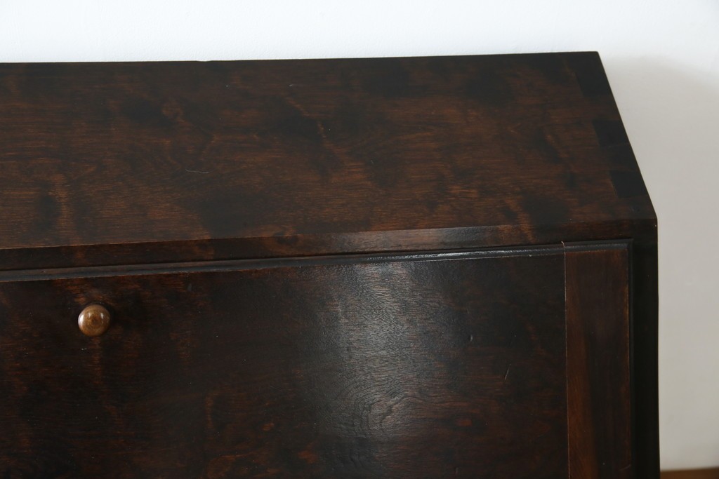 和製ビンテージ　松本民芸家具　♯308型　古びた風合いの木肌がレトロさを醸し出すシックなライティングビューロー　定価約45万円　(R-069345)