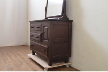 中古　北海道民芸家具　収納力抜群で使い勝手の良いドレッサー(化粧台、ドレッシングチェスト)(R-069346)