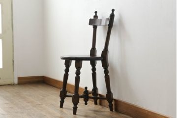 中古　美品　松本民芸家具　凝った装飾が素敵な南京小椅子(板座チェア、イス、いす、ダイニングチェア)(R-069347)