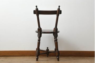 中古　美品　松本民芸家具　凝った装飾が素敵な南京小椅子(板座チェア、イス、いす、ダイニングチェア)(R-069347)