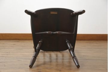 中古　美品　松本民芸家具　16型スピンドルチェア　ゆったりと座れるダイニングチェア(板座チェア、椅子、イス)(R-069348)
