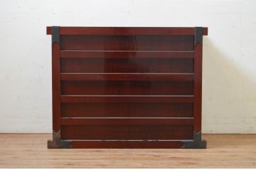 中古　匠工芸　三方欅(ケヤキ)材　重厚感と緻密な美しさを兼ね備えた三国帳場箪笥ローボード(和タンス、時代箪笥、収納たんす、引き出し、ローチェスト、テレビ台)(R-069352)