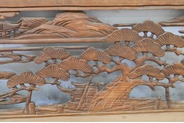 アンティーク建具　上質な和を演出する松の彫刻欄間1枚(明り取り、明かり取り)(R-069356)