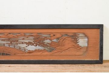 アンティーク建具　上質な和を演出する松の彫刻欄間1枚(明り取り、明かり取り)(R-069364)