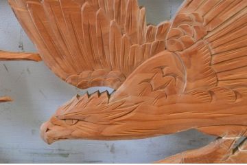 アンティーク建具　和の雰囲気を高める松と鷹の彫刻欄間1枚(明り取り、明かり取り)(R-069365)