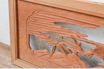 アンティーク建具　和の雰囲気を高める梅と竹の彫刻欄間1枚(明り取り、明かり取り)(R-069366)