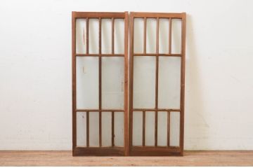 アンティーク建具　大正ロマンなお部屋作りにおすすめなガラス窓2枚セット(引き戸、ガラス戸)(R-069368)