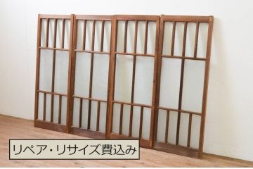 アンティーク建具　大正ロマンなお部屋作りにおすすめなガラス窓4枚セット(引き戸、ガラス戸)(R-069369)