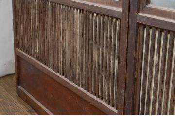 アンティーク建具　どこか懐かしい空気を醸し出す裏障子付き格子戸4枚セット(引き戸、障子戸、ガラス帯戸)(R-069371)