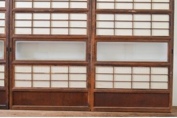 アンティーク建具　どこか懐かしい空気を醸し出す裏障子付き格子戸4枚セット(引き戸、障子戸、ガラス帯戸)(R-069371)