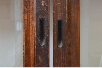 アンティーク建具　どこか懐かしい空気を醸し出す裏障子付き格子戸4枚セット(引き戸、障子戸、ガラス帯戸)(R-069371)