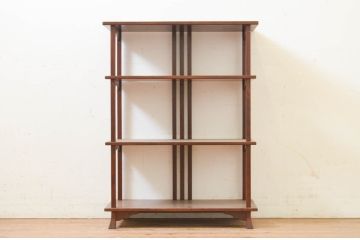 和製ビンテージ　シンプルなデザインが取り入れやすい古いタモ材の飾り棚(茶棚、収納棚、ブックシェルフ、オープンシェルフ、ディスプレイラック、ヴィンテージ)(R-069377)