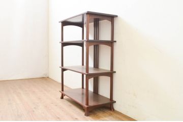 和製ビンテージ　シンプルなデザインが取り入れやすい古いタモ材の飾り棚(茶棚、収納棚、ブックシェルフ、オープンシェルフ、ディスプレイラック、ヴィンテージ)(R-069377)