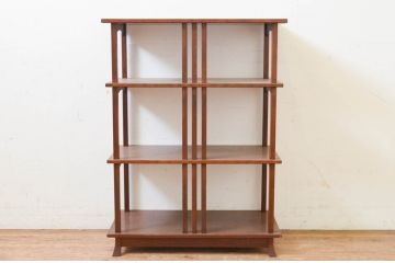 和製ビンテージ　シンプルなデザインが取り入れやすい古いタモ材の飾り棚(茶棚、収納棚、ブックシェルフ、オープンシェルフ、ディスプレイラック、ヴィンテージ)(R-069377)