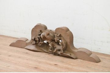 和製アンティーク　総欅(ケヤキ)材　鳥と桜の彫刻が素晴らしい古い寺社仏閣の蟇股(かえるまた、欄間、山車、だんぢり、ディスプレイ、置物)(R-069404)