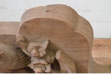 和製アンティーク　総欅(ケヤキ)材　鳥と桜の彫刻が素晴らしい古い寺社仏閣の蟇股(かえるまた、欄間、山車、だんぢり、ディスプレイ、置物)(R-069404)
