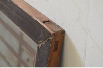 アンティーク建具　和モダンな空間を演出する透かし彫りとマス目(升目)格子の欄間1枚(きつね格子、狐格子、明り取り、明かり取り)(R-069407)