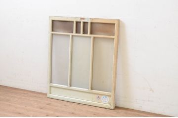 アンティーク建具　ペイント仕上げ限定　大正ロマン　どこか懐かしい雰囲気を醸し出すペイントガラス窓1枚(FIX、フィックス、嵌め殺し)(R-069411)
