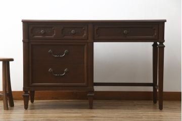 アメリカビンテージ　DREXEL HERITAGE(ドレクセルヘリテイジ)　マホガニー材　クラシックなデザインが素敵な横長デスク(コンソールテーブル、片袖机、ワークデスク、在宅ワーク用、在宅用、ヴィンテージ)(R-069419)