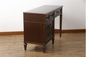 アメリカビンテージ　DREXEL HERITAGE(ドレクセルヘリテイジ)　マホガニー材　クラシックなデザインが素敵な横長デスク(コンソールテーブル、片袖机、ワークデスク、在宅ワーク用、在宅用、ヴィンテージ)(R-069419)