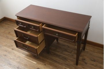 アメリカビンテージ　DREXEL HERITAGE(ドレクセルヘリテイジ)　マホガニー材　クラシックなデザインが素敵な横長デスク(コンソールテーブル、片袖机、ワークデスク、在宅ワーク用、在宅用、ヴィンテージ)(R-069419)