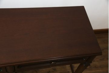 アメリカビンテージ　DREXEL HERITAGE(ドレクセルヘリテイジ)　マホガニー材　クラシックなデザインが素敵な横長デスク(コンソールテーブル、片袖机、ワークデスク、在宅ワーク用、在宅用、ヴィンテージ)(R-069419)