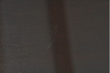 和製ビンテージ　松本民芸家具風　高山デザイン　ガラス天板付き　シックな色合いが上品な薄型両袖机(コンソールテーブル、ワークデスク、在宅ワーク用、ヴィンテージ)(R-069441)