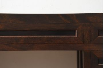 和製ビンテージ　松本民芸家具風　高山デザイン　ガラス天板付き　シックな色合いが上品な薄型両袖机(コンソールテーブル、ワークデスク、在宅ワーク用、ヴィンテージ)(R-069441)