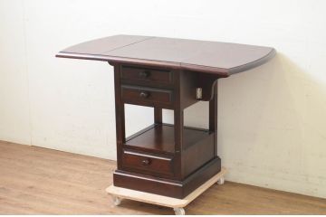 和製ビンテージ　美品　希少な絶版品　神居民芸　クラシカルな佇まいが美しいバタフライサイドテーブル(電話台、サイドキャビネット、バタフライテーブル、ナイトテーブル、飾り台、収納棚、ヴィンテージ)(R-069443)
