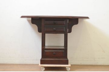 和製ビンテージ　美品　希少な絶版品　神居民芸　クラシカルな佇まいが美しいバタフライサイドテーブル(電話台、サイドキャビネット、バタフライテーブル、ナイトテーブル、飾り台、収納棚、ヴィンテージ)(R-069443)