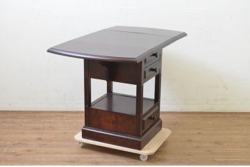 和製ビンテージ　美品　希少な絶版品　神居民芸　クラシカルな佇まいが美しいバタフライサイドテーブル(電話台、サイドキャビネット、バタフライテーブル、ナイトテーブル、飾り台、収納棚、ヴィンテージ)(R-069443)