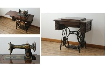 ジャンク品　イギリスアンティーク　SINGER(シンガー)社　置くだけで絵になる素敵な足踏みミシン(シンガーミシン、ミシンテーブル、ミシン台、工業用ミシン、サイドテーブル、ディスプレイ、英国)(R-069450)