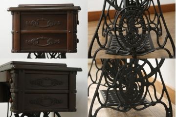 ジャンク品　イギリスアンティーク　SINGER(シンガー)社　置くだけで絵になる素敵な足踏みミシン(シンガーミシン、ミシンテーブル、ミシン台、工業用ミシン、サイドテーブル、ディスプレイ、英国)(R-069450)