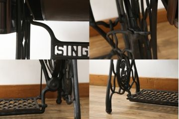 ジャンク品　イギリスアンティーク　SINGER(シンガー)社　置くだけで絵になる素敵な足踏みミシン(シンガーミシン、ミシンテーブル、ミシン台、工業用ミシン、サイドテーブル、ディスプレイ、英国)(R-069450)