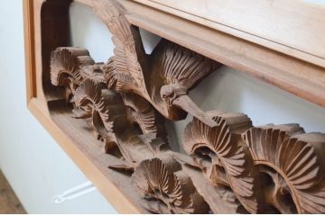 ビンテージ建具　井波彫刻　清雪作　躍動感あふれる松・鶴・亀が美しい両面彫刻欄間2枚セット(明り取り、明かり取り、在銘、ヴィンテージ)(R-069458)