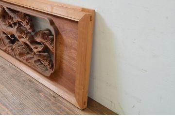 ビンテージ建具　井波彫刻　清雪作　躍動感あふれる松・鶴・亀が美しい両面彫刻欄間2枚セット(明り取り、明かり取り、在銘、ヴィンテージ)(R-069458)