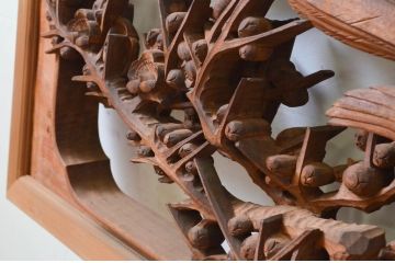 アンティーク建具　井波彫刻　成彬作　躍動感のある松竹梅が美しい両面彫刻欄間2枚セット(明り取り、明かり取り)(R-069460)