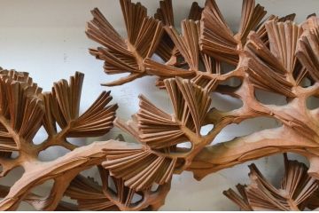 ビンテージ建具　井波彫刻　清流作　躍動感のある松竹梅が美しい両面彫刻欄間2枚セット(明り取り、明かり取り、在銘、ヴィンテージ)(R-069461)
