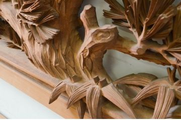 ビンテージ建具　井波彫刻　清流作　躍動感のある松竹梅が美しい両面彫刻欄間2枚セット(明り取り、明かり取り、在銘、ヴィンテージ)(R-069461)