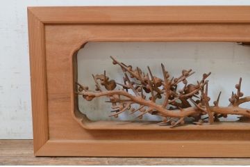 ビンテージ建具　井波彫刻　清流作　躍動感のある松竹梅が美しい両面彫刻欄間2枚セット(明り取り、明かり取り、在銘、ヴィンテージ)(R-069461)