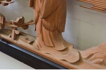 アンティーク建具　井波彫刻　桃源郷の珍しい図柄が魅力的な両面彫刻欄間2枚セット(明り取り、明かり取り)(R-069462)
