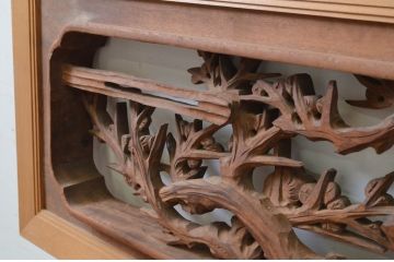 ビンテージ建具　井波彫刻　晴雲作　躍動感のある松竹梅が美しい両面彫刻欄間2枚セット(明り取り、明かり取り、在銘、ヴィンテージ)(R-069464)
