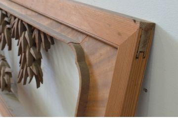 アンティーク建具　越中　井波彫刻　明雲作　繊細な菊・竹・梅のデザインが目を惹く両面彫刻欄間2枚セット(明り取り、明かり取り、在銘)(R-069465)